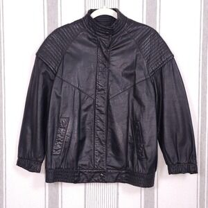 Vintage Braefair Leather Jacket Mens Medium Black Quilted Biker Bomber 80s